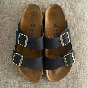 Birkenstock Arizona Soft Footbead Nubuck Leather Sandals - Midnight Color